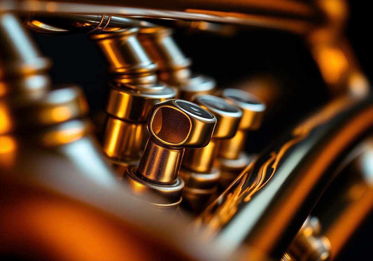 Trumpet valves close up